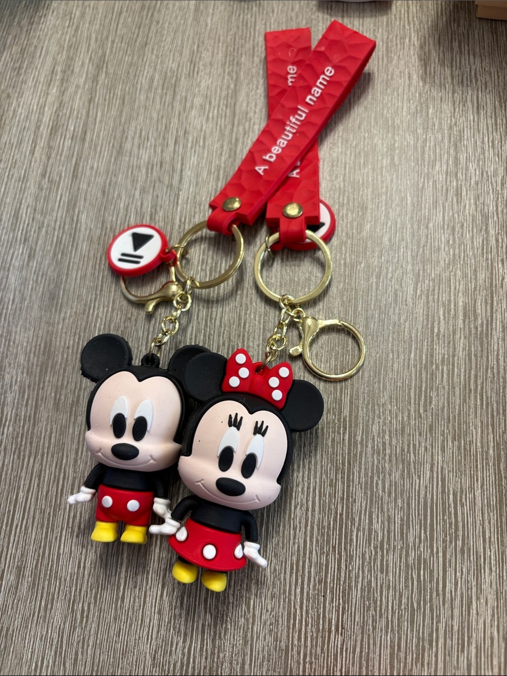 Disney Mickey & Minnie Red Silicone Bag Charms with Gold Rings
